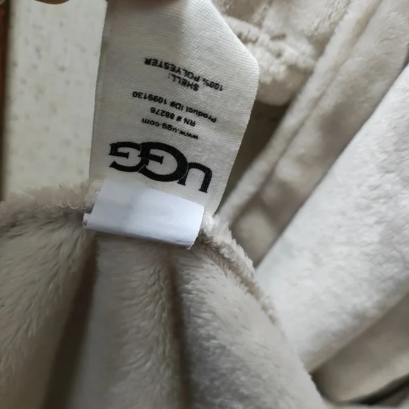 UGG Women’s Fleece Knit Robe Marlow Medium Belted Moonbeam Beige Kimono Plush - Picture 14 of 15